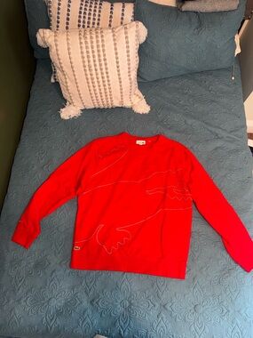 Lacoste Red Crewneck Sweater with Tonal Croc Outline